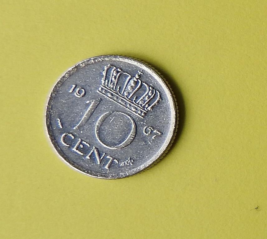 1 dubbeltjes jaar 1967, Postzegels en Munten, Munten | Nederland, Verzenden, Koningin Juliana, 10 cent, Losse munt