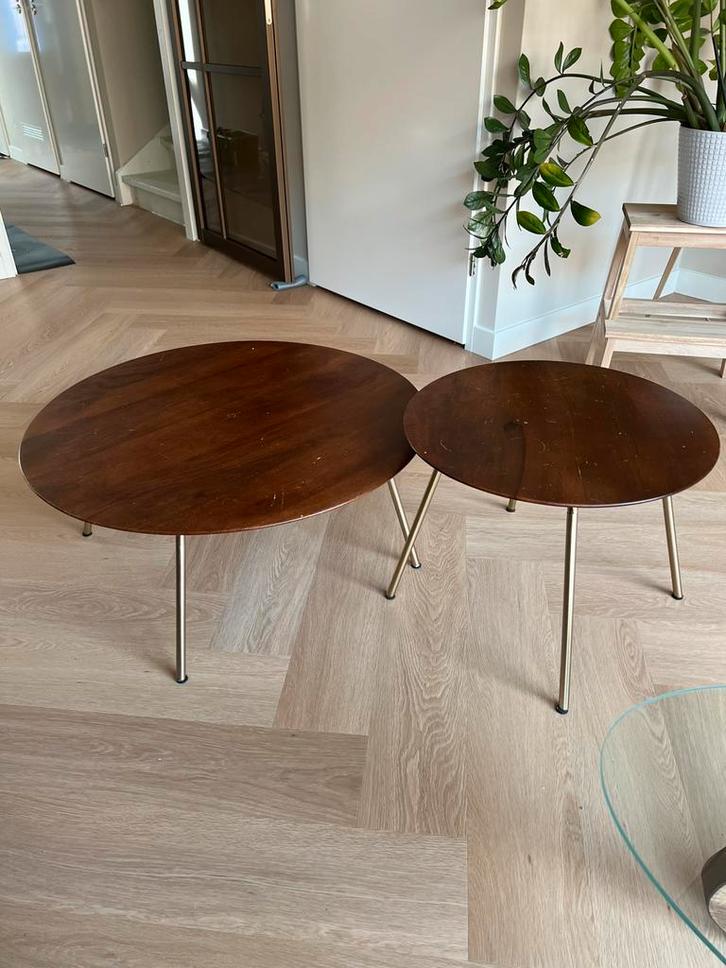 Twee Zara Home koffietafels, Huis en Inrichting, Tafels | Bijzettafels, Gebruikt, Rond, Minder dan 45 cm, 55 tot 75 cm, Hout, Ophalen