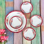 Petit four bordjes porselein bordeaux rood bloemetjes goud, Gebruikt, Overige typen, Ophalen of Verzenden, Overige stijlen