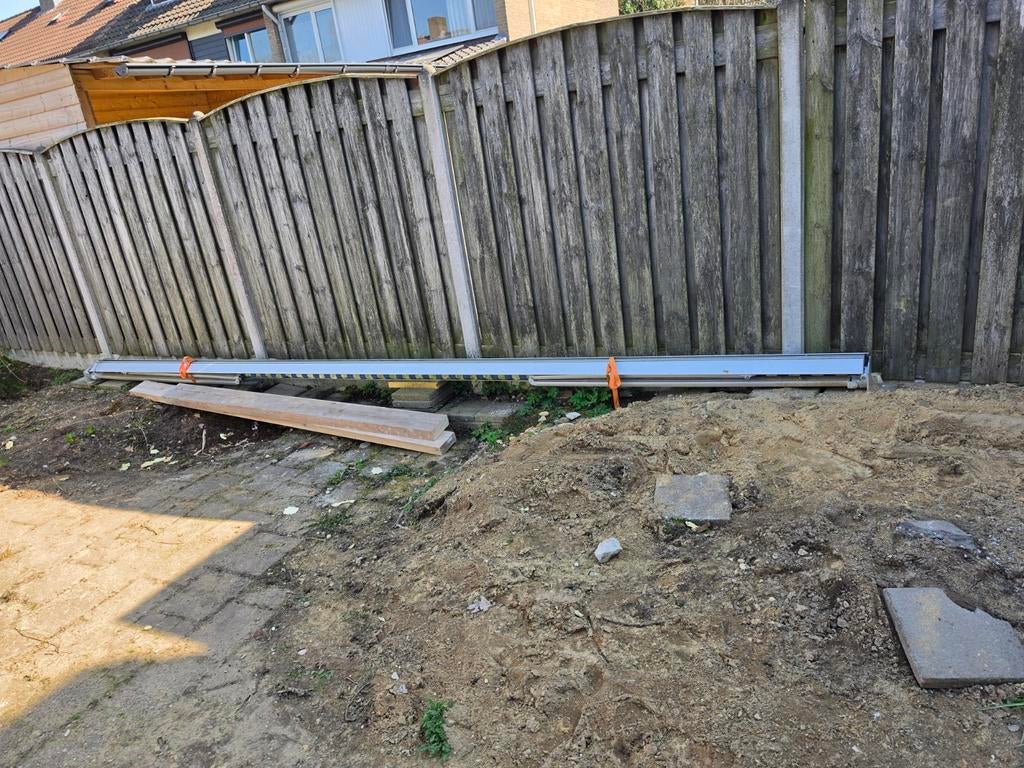 Elektrisch zonnescherm 5.90m breed, Ophalen, Gebruikt, 450 cm of meer, Elektrisch