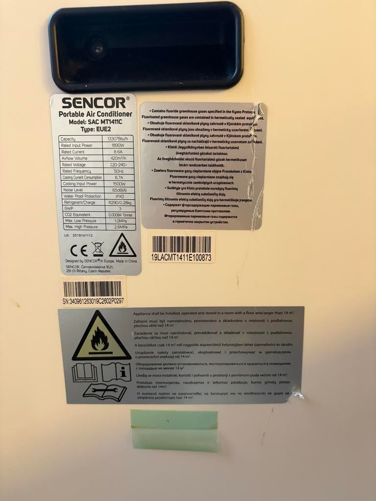 Sencor Portable Air Conditioner SAC MT1411C, Ophalen, Gebruikt, Minder dan 60 m³, Timer