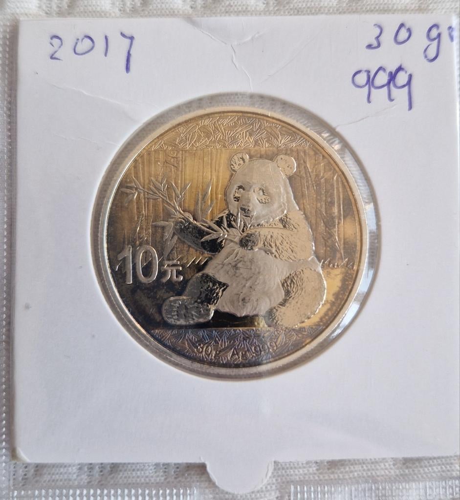 Zilveren panda munten  gilded, Ophalen of Verzenden, Zilver