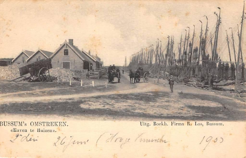 Huizen Haven Vissers schepen Paard en wagen Zuiderzee Bussum, Verzenden, Voor 1920, Gelopen, Noord-Holland