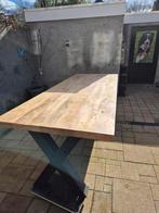 Mango houten tafel met stalen X-poten, Huis en Inrichting, Tafels | Eettafels, Overige houtsoorten, Gebruikt, 100 tot 150 cm, Ophalen of Verzenden