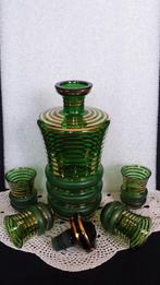 Vintage BOHEMIAN Likeurset <> Groene KARAF met 4 GLAASJES, Antiek en Kunst, Antiek | Glas en Kristal, Ophalen of Verzenden