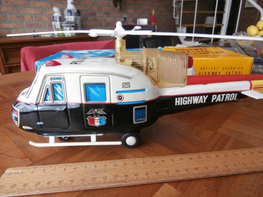 Blikken Helicopter Highway patrol in doos 40 cm groot, Ophalen of Verzenden
