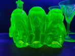 Horen, zien en zwijgen uranium glas, Antiek en Kunst, Ophalen of Verzenden