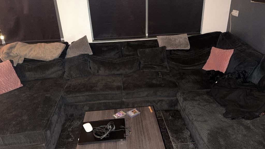 Ribstof U bank antraciet, Huis en Inrichting, Banken | Bankstellen, Ophalen of Verzenden, Gebruikt, Vierpersoons of meer