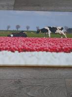 Wanddecoratie Koeienprint met tulpen- 100 x 40 x 3 cm, Ophalen of Verzenden