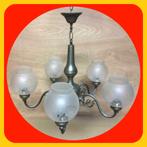 207. Mooie tinnen Hanglamp met vijf lampen en glazen, Ophalen of Verzenden, Zo goed als nieuw, Minder dan 50 cm