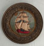 Vintage messing wandbord met schip, Antiek en Kunst, Antiek | Koper en Brons, Ophalen of Verzenden