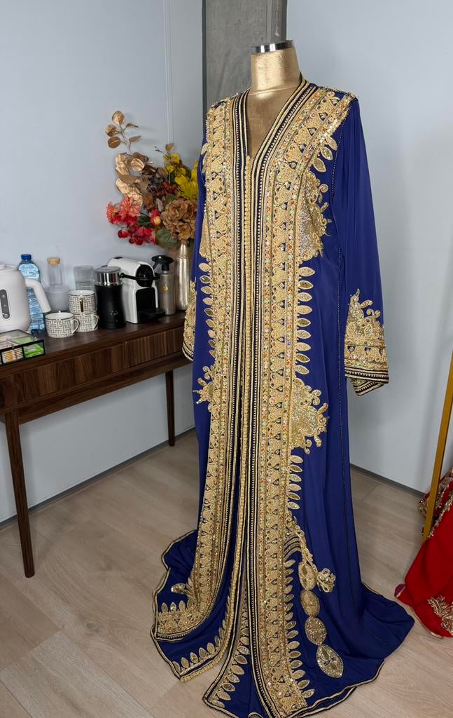 Nieuwe takshita takchita Mounir Caftan, Kleding | Dames, Gelegenheidskleding, Ophalen, Overige typen, Blauw, Maat 42/44 (L)