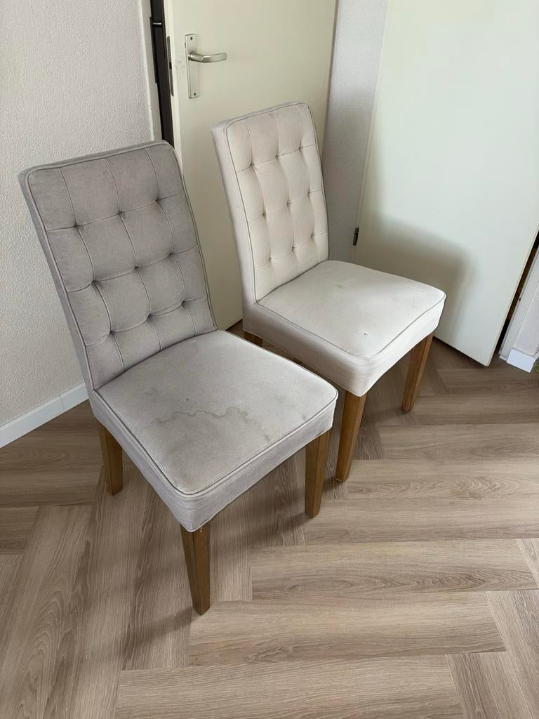 Twee Riviera Maison eetkamerstoelen beige/grijs, Ophalen, Gebruikt, Twee, Overige kleuren