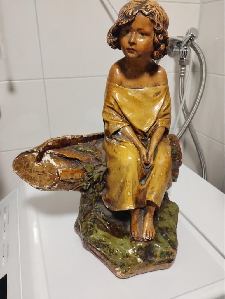 Antiek gips beeld Michel Pascal(1810-1882)meisje op boomstam, Antiek en Kunst, Kunst | Beelden en Houtsnijwerken, Ophalen of Verzenden