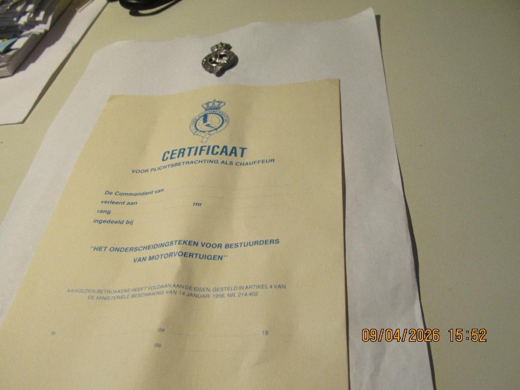 Certificaat als chauffeur, Verzenden, Landmacht, Nederland, Embleem of Badge
