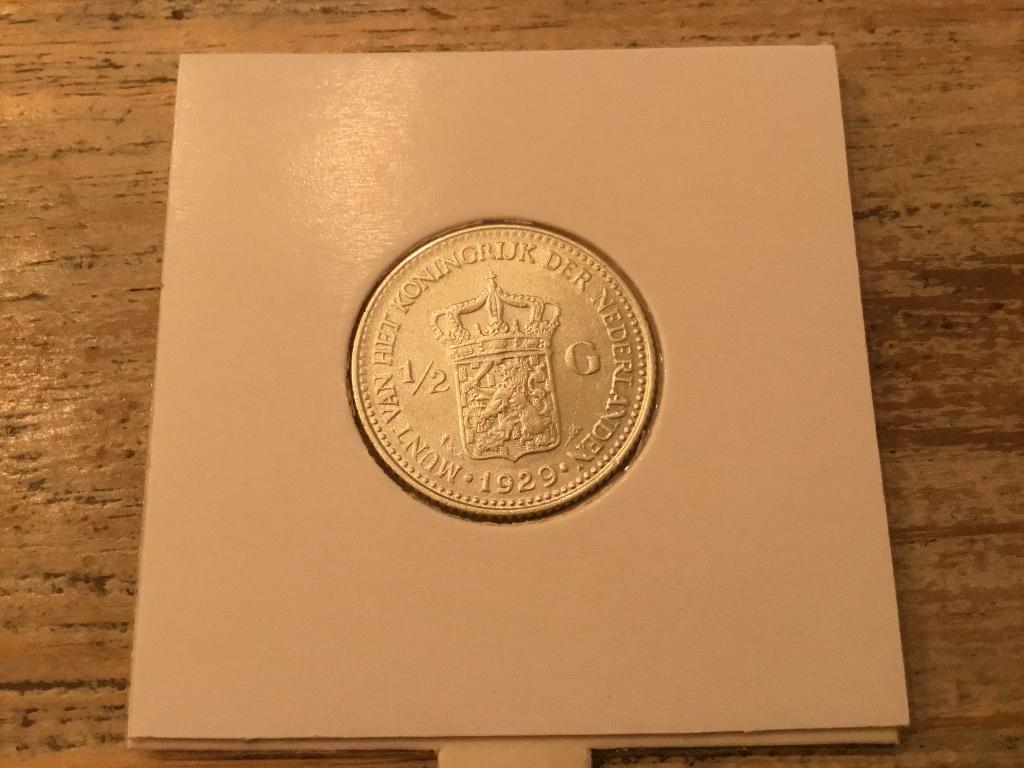 Halve gulden 1929 Wilhelmina, Postzegels en Munten, Munten | Nederland, Ophalen of Verzenden, Koningin Wilhelmina, ½ gulden, Zilver