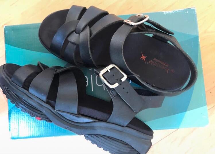 Xsensible Sandalen Zwart Leer Mt 38 Lente Gevoel!, Kleding | Dames, Schoenen, Zwart, Gedragen, Sandalen of Muiltjes, Ophalen of Verzenden