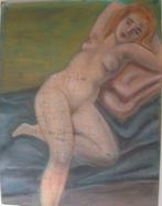 Hubert Bekman "Liggend naakt" prachtige pose (sepiakrijt), Ophalen of Verzenden