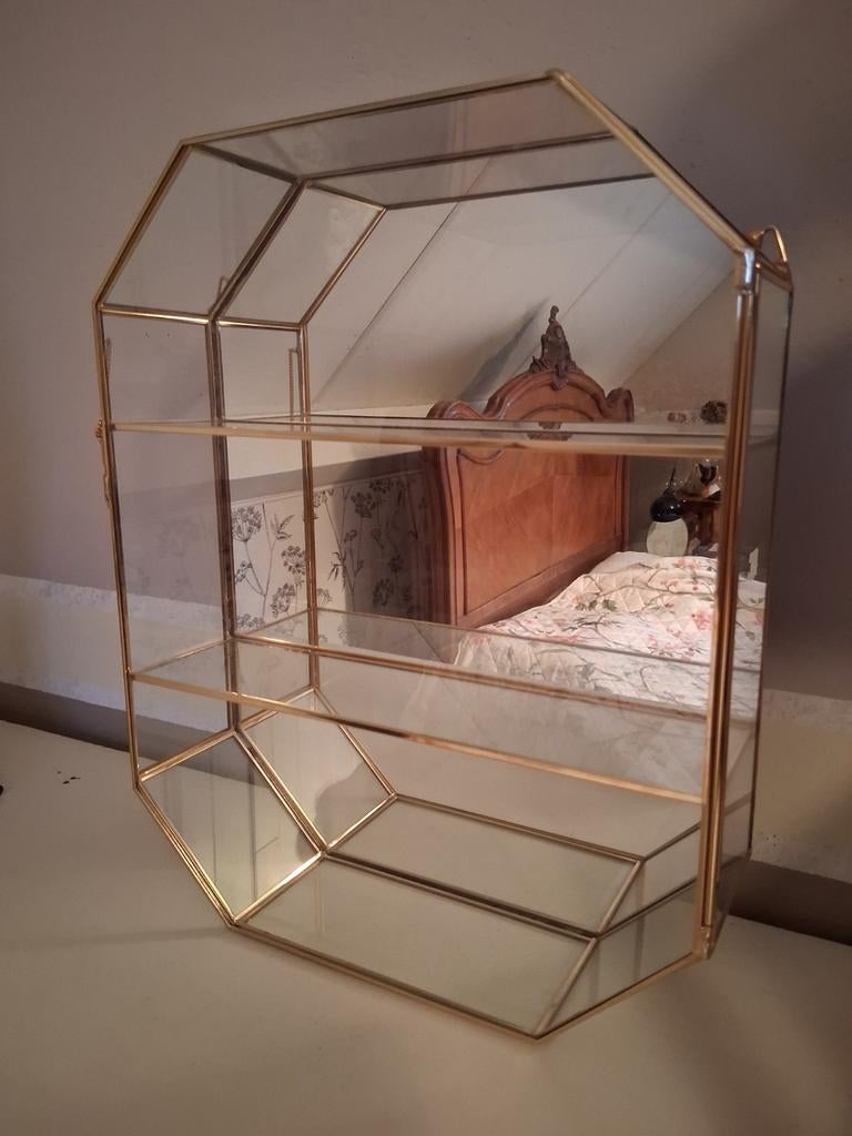 Vintage Vitrinekast messing verguld 24 kt goud handgemaakt, Ophalen of Verzenden