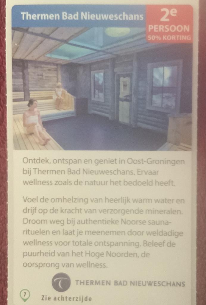 Thermen Bad Nieuweschans Voordeelbon, Tickets en Kaartjes, Kortingen en Cadeaubonnen, Drie personen of meer, Spa of Sauna, Kortingsbon