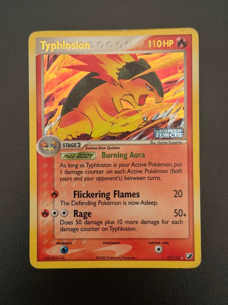 Pokemon kaart - Typhlosion Unseen Forces 17/115 stamp, Ophalen of Verzenden, Gebruikt, Losse kaart, Foil