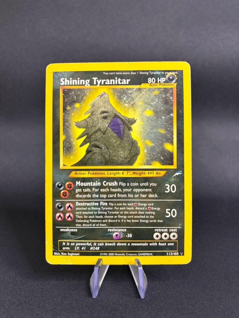 Shining Tyranitar - Neo Destiny - Secret Rare - 113, Ophalen, Zo goed als nieuw, Losse kaart, Foil