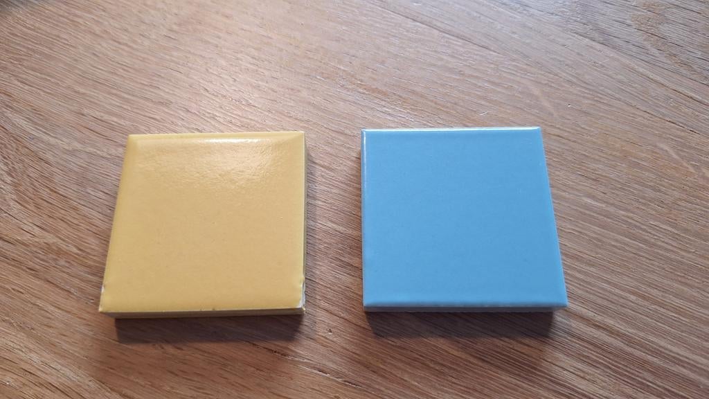Winckelmans tegeltjes blauw & geel 14 stuks 5x5x0,8 cm UNIEK, Nieuw, Minder dan 20 cm, Minder dan 5 m², Wandtegels