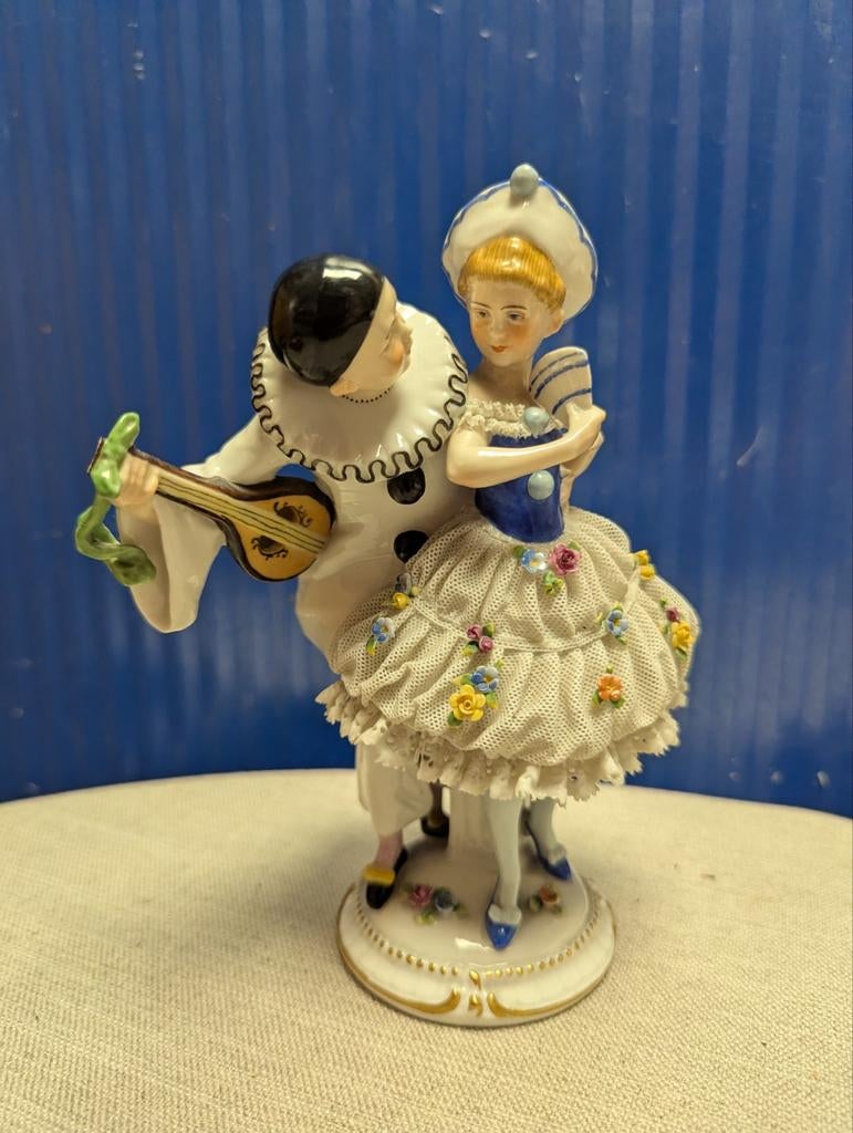 Vintage Porseleinen Beeldje: Pierrot en Ballerina, Verzamelen, Ophalen of Verzenden, Zo goed als nieuw, Dier