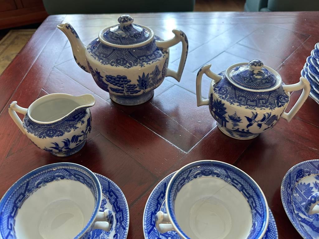 Blauw wit porseleinen theepot met roomstel Old Blue Handmade, Gebruikt, Overige typen, Ophalen of Verzenden, Overige stijlen