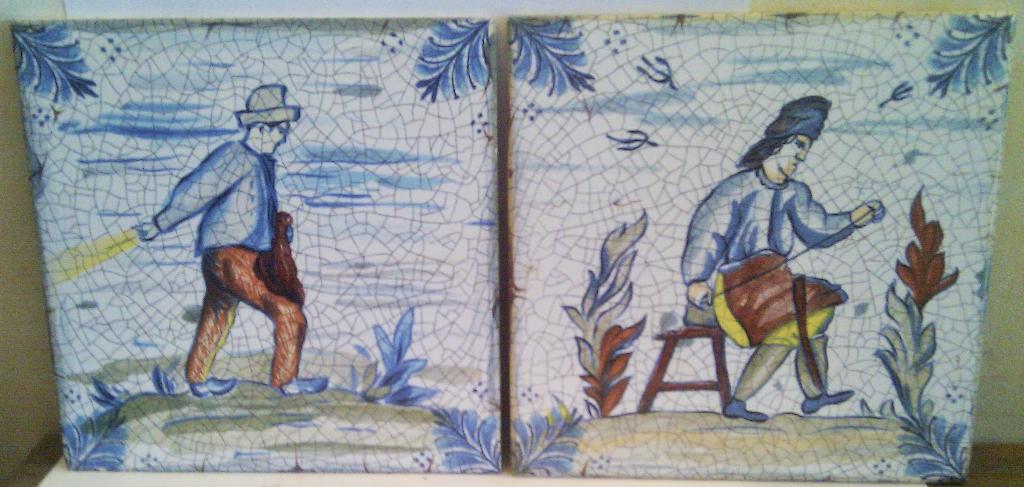 2 vintage muurtegels Man & Vrouw, Servais Germany 15x15 cm, Antiek en Kunst, Antiek | Keramiek en Aardewerk, Ophalen of Verzenden