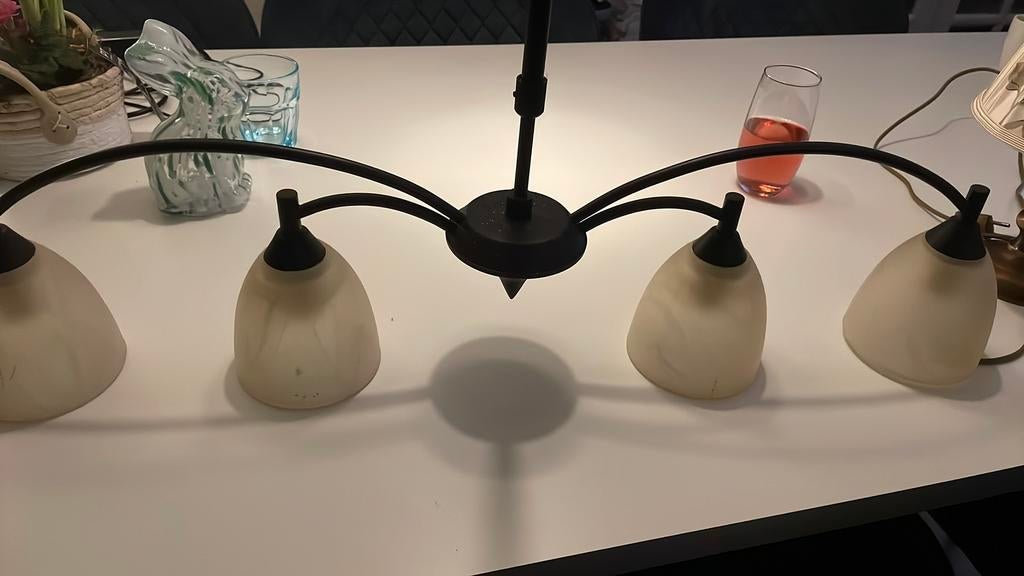 Hanglamp met 4 kelkjes, Ophalen of Verzenden, Zo goed als nieuw, Metaal of Aluminium