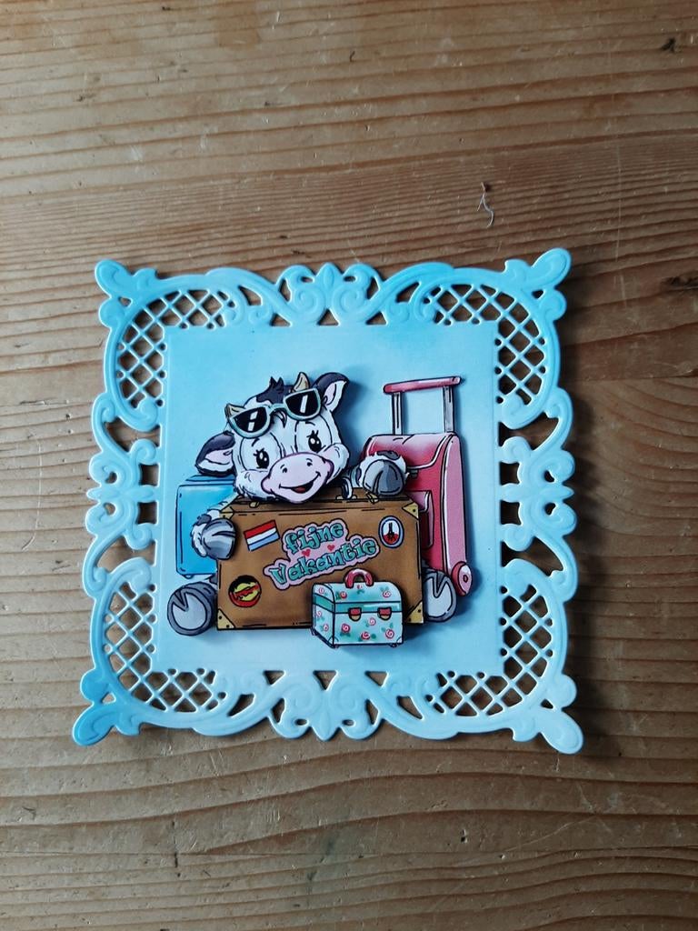 Stans kaart opleg met 3d plaatje koe met vakantiekoffers, Hobby en Vrije tijd, Kaarten | Zelf maken, Ophalen of Verzenden, Nieuw