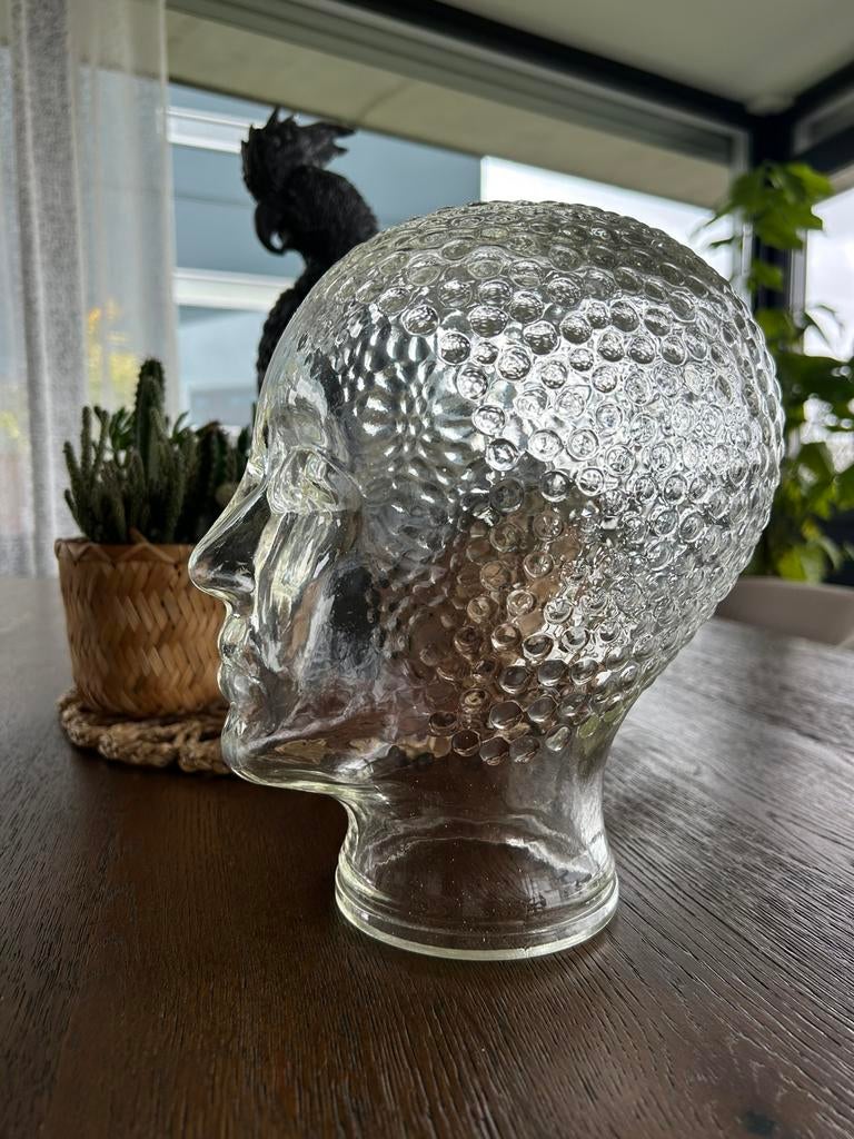 Glazen hoofd voor koptelefoon of pruik, Ophalen, Zo goed als nieuw, Glas, Vintage