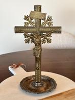 Vintage Staand Kruisbeeld Messing Jezus Christus, Ophalen of Verzenden