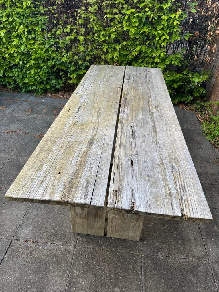 Teakhouten tuintafel 250x100 cm - Gebruikt, onderhoud nodig, Ophalen, Gebruikt, Rechthoekig, Teakhout