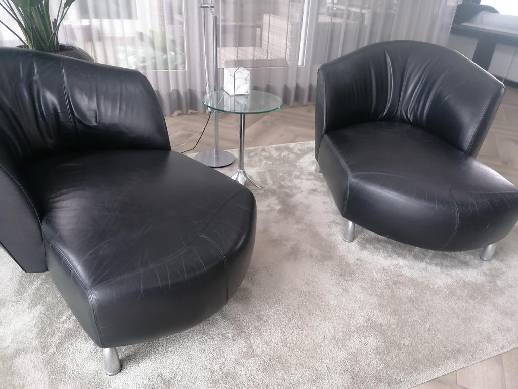 Leolux Pupilla, set van 2 chaise longues, Ophalen, Gebruikt, 50 tot 75 cm, Leer