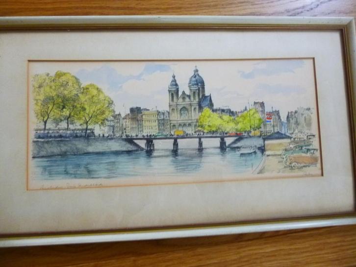 Amsterdam, Prins Hendrikkade 50er jaren, aquarel Ruter, Antiek en Kunst, Kunst | Schilderijen | Klassiek, Ophalen of Verzenden