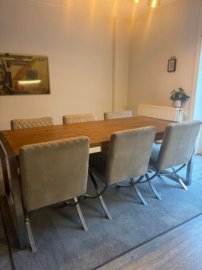 Gebruikte eettafel set met 6 stoelen - 1m x 2.10m, Ophalen, Gebruikt, 200 cm of meer, 50 tot 100 cm
