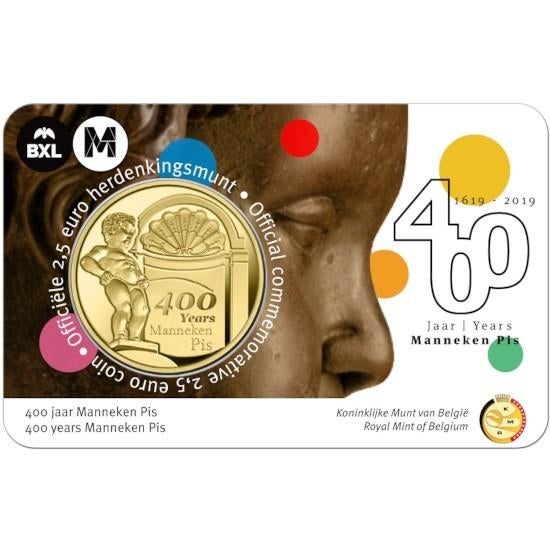 Coincard België 2019 "400 Jaar Manneken Pis" in BU., Ophalen of Verzenden, België, 2 euro