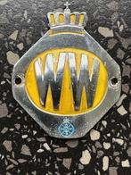 Geel ANWB WW embleem. A.N.W.B. logo voor een oldtimer motor., Verzamelen, Ophalen of Verzenden, Gebruikt, Gebruiksvoorwerp