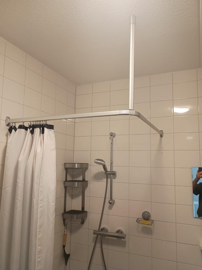 Douchegordijn rail - Hoekmodel met plafondsteun, Huis en Inrichting, Ophalen, Gebruikt, Wit