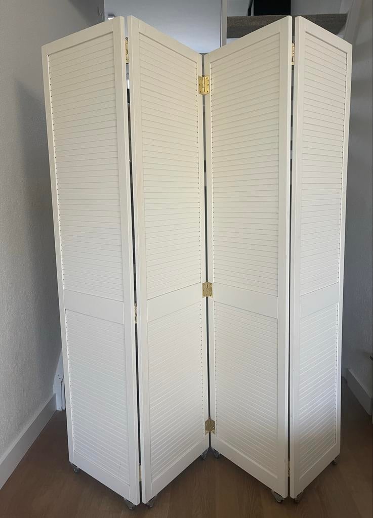 Witte Louvre Roomdivider op Wieltjes - 202,5x195 cm divider, Huis en Inrichting, Woonaccessoires | Kamerschermen, Ophalen, Gebruikt