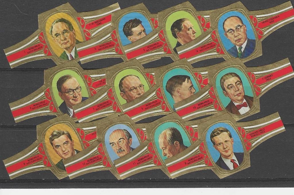 reeks 3062  natuurkundigen 1-12   sigarenbanden, Ophalen of Verzenden, Zo goed als nieuw, Sigarenbandjes