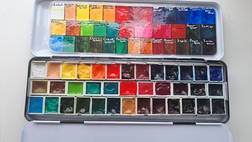 Aquarelverfset professional 37 halve napjes, o.a. W&N DS, Ophalen of Verzenden, Zo goed als nieuw, Waterverf