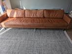 Loods 5 Slimm lederen bank + hocker - Cognac - 4 zits, Ophalen, 250 tot 300 cm, Gebruikt, Rechte bank