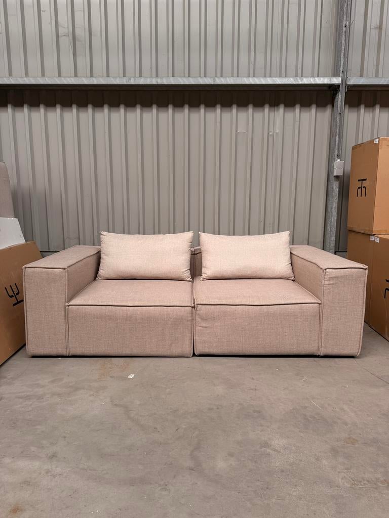 Design loungebank 2 delen - zandkleur nieuw., Ophalen of Verzenden, Zo goed als nieuw, Vierpersoons of meer