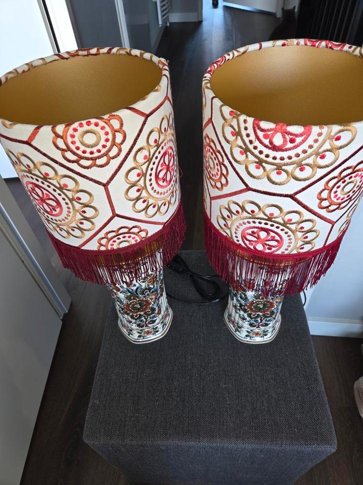 Set van 2 handgemaakte lampen met Delfts Blauw motief, Huis en Inrichting, Lampen | Overige, Zo goed als nieuw, Ophalen of Verzenden