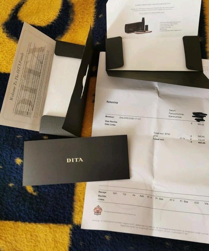 Originele Certificaat boekje bon set: Dita Mach One DRX-2030, Overige merken, Zonnebril, Ophalen of Verzenden, Zo goed als nieuw