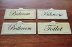 4 metalen bordjes: - Bedroom - Kidsroom - Bathroom -Toilet, Ophalen of Verzenden