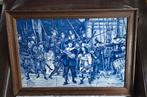 Antiek, Delfts blauw tegeltableau, De Nachtwacht v Rembrandt, Ophalen, Overige materialen, Gebruikt, Minder dan 50 cm